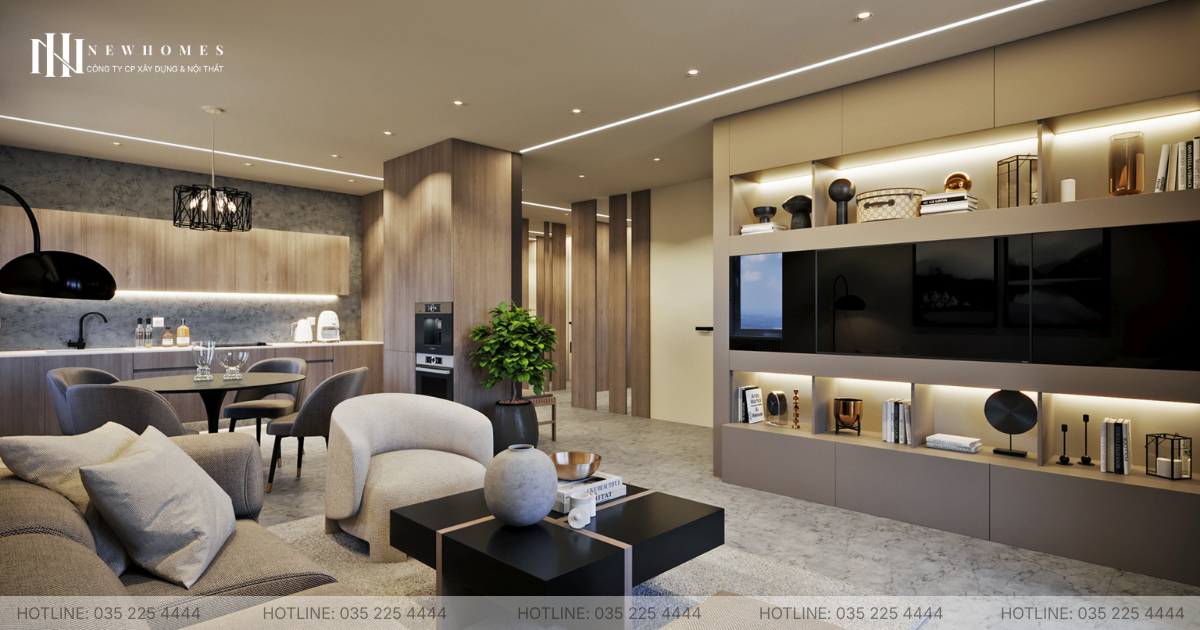 Thiết kế nội thất chung cư phòng khách hiện đại tối ưu công năng - Newhomes